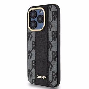 DKNY Leather Checkered Mono Pattern MagSafe ümbris jaoks iPhone 15 Pro - must