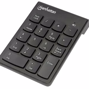 Manhattan juhtmevaba numbriklahvistik (2.4GHz), USB-A mikro vastuvõtja, 18 täissuuruses klahvi, must, membraanklahvid, automaatne energiahaldus, ulatus 10m, AAA aku (kaasas), Windows ja Mac, kolme aasta garantii