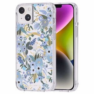 Rifle Paper Clear MagSafe ümbris seadmele iPhone 14 Plus, Garden Party Blue mustriga
