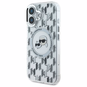 Karl Lagerfeld IML Monogram Karl & Choupette Head MagSafe iPhone 16 Ümbris - Clear