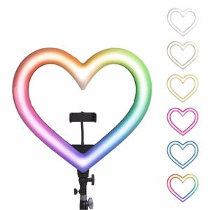 LED-rõngas Stream RGB lamp 10" telefonihoidjaga HEART + statiiv JM26-10 must