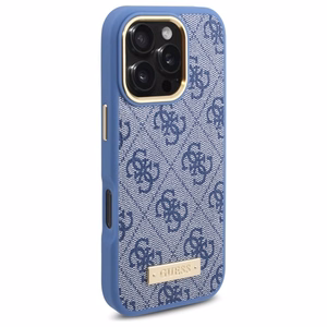 Guess 4G Logo Plate MagSafe Чехол для iPhone 16 Pro Max - синий