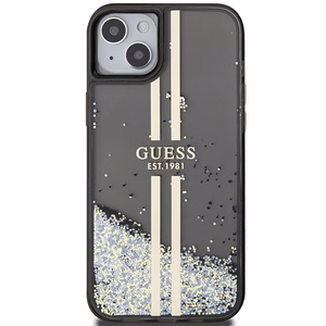 Guess Liquid Glitter kuldne Stripes ümbris jaoks iPhone 15 Plus / 14 Plus - must