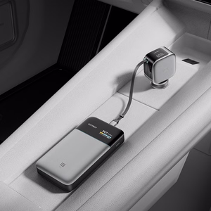 Cuktech CC903P 100W Car Charger with Display and 70cm Retractable USB-C Cable - Gray