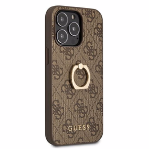 Guess GUHCP13L4GMRBR iPhone 13 Pro / 13 6.1" pruun/pruun kõvakott 4G koos rõngaste stendiga