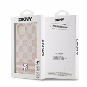 DKNY Leather Checkered Mono Pattern & Printed Stripes ümbris jaoks iPhone 15 / 14 / 13 - roosa