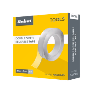 REBEL korduvkasutatav kahepoolne nano-paigaldusteip (2 mm × 30 mm × 3 m), läbipaistev