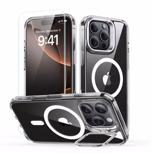 ESR Classic Hybrid Kickstand Halolock MagSafe Ümbris Set with Stand + Karastatud klaas jaoks iPhone 16 Pro - Clear