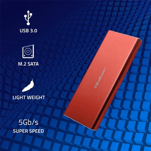 Qoltec 51831 korpus | M.2 SSD | SATA | NGFF | USB 3.0 | Super speed 5Gb/s | 2TB | punane
