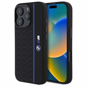 BMW Silicone Hexagon sinine Line MagSafe Ümbris jaoks iPhone 16 Pro Max - must