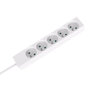 Rebel pikendusjuhe, 5 prantsuse tüüpi pistikupesa, 5 m, lülitita, 3×1,5 mm, valge