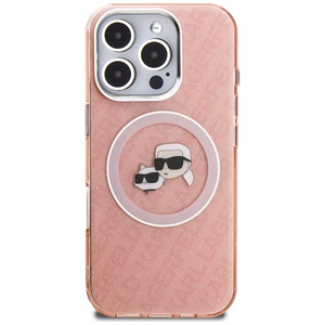 Karl Lagerfeld IML Glitter Karl & Choupette Heads Logo MagSafe чехол iPhone 16 Pro - розовый