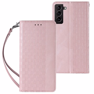 Magnet rihmaga ümbris Samsung Galaxy S22 + (S22 Plus) ümbris rahakott + Mini Lanyard ripats roosa