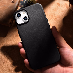 iCarer Case nahast ümbris iPhone 14 Plus'ile ehtne nahast ümbris must (ühildub MagSafe'iga)