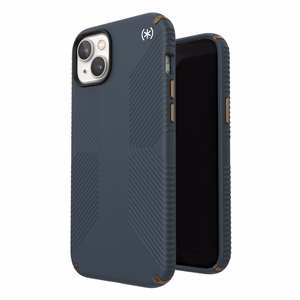 Speck Presidio2 Grip ümbris seadmele iPhone 15 Plus / 14 Plus, libisemiskindla haardega, Charcoal / Cool Bronze / Slate värvikombinatsioon