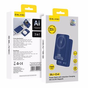 Blavec akupank 10000mAh BJ-04 Slim 13,5mm - Type C - 22,5W magnetiline Magsafe 3 in 1 (PBBJ04-MC10N) tumesinine klaas