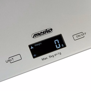 Mesko MS 3145 – elektrooniline köögikaal, kuni 5 kg, 1 g jaotus, LCD, hõbedane