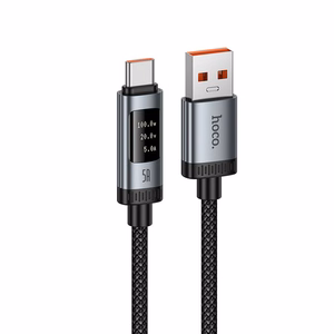 Кабель для передачи данных с цифровым дисплеем USB A to USB C Hoco PD 6A 100W 1,2 m U148 черный
