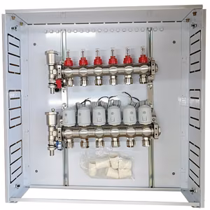 Heating Manifold 6 Loops koos Thermal Actuators NC AC230V ja Flow Meters