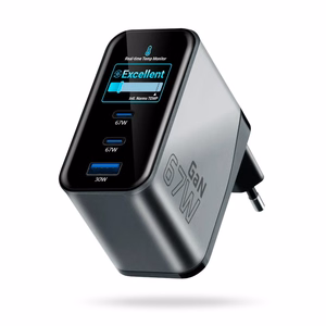 everActive GaN 67W – 67 W GaN-võrgulaadija 1× USB-A ja 2× USB-C pesaga, Quick Charge 4+, must