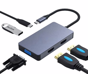 Adapter USB Type-C - 2x HDMI, 1x VGA, 1x USB Type-A, 1x USB Type-C PD60W