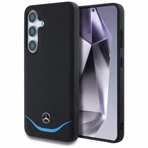 Mercedes Leather Contrasted sinine Horizontal Curve MagSafe Ümbris jaoks Samsung Galaxy S25 - must