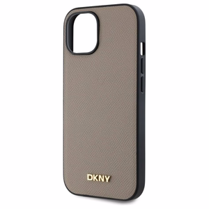 DKNY Grained Metal Logo MagSafe iPhone 15 Ümbris - Beige