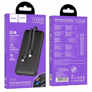 Powerbank Hoco 10000 mAh 2A with built-in cables USB C + Lightning J118 must