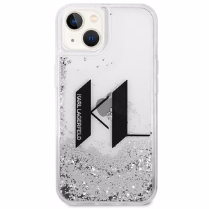 Karl Lagerfeld Liquid Glitter Big KL ümbris iPhone 14-le - hõbedane