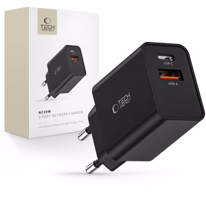 Tech-Protect NC30W Laadija USB-C PD 30W / USB-A QC 3.0 - must