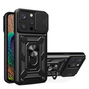 Hybrid Armor Camshield ümbris iPhone 14 Pro Maxi jaoks soomustatud ümbris koos kaamerakattega musta värvi