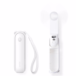 Jisulife Life8 Plus kaasaskantav USB-käsiventilaator akupanga funktsiooni ja taskulambiga, 4500 mAh, valge