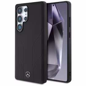 Mercedes Leather Debossed Lines MagSafe ümbris jaoks Samsung Galaxy S25 Ultra - must