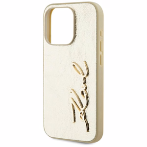 Karl Lagerfeld Wrinkled Metal Signature iPhone 15 Pro Max Ümbris - Kuldne