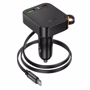 Автомобильное зарядное устройство Hoco с выдвижным кабелем 2 x USB C + USB A QC PD 65W NZ18 чёрное
