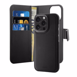 Puro Wallet Съемный чехол MagSafe 2 в 1 из кожи PU с клапаном и кошельком для iPhone 16 Pro - черный