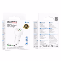 Borofone autolaadija BZ34B Cloud - USB + Type C - QC 3.0 PD 38W valge