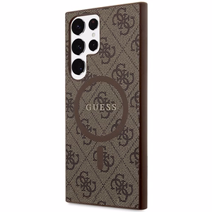 Guess 4G Collection Leather Metal Logo MagSafe Ümbris jaoks Samsung Galaxy S24 Ultra - Brown