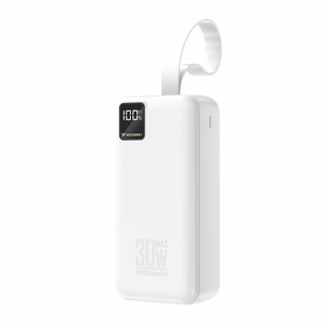 Wozinsky W8-W 30000mAh 30W akupank, 2x USB-A, USB-C, taskulambiga, valge