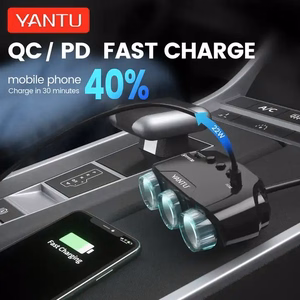 Auto Cigarette Lighter Pesa Splitter LM21 - 3 sockets + USB + tüüp C - QC 3.0 PD 3A 122W koos ekraan and kaabel