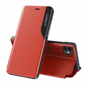 Eco Leather View Case elegantne raamaturiiuli tüüpi ümbris koos jalutusalusega iPhone 13 mini jaoks punane