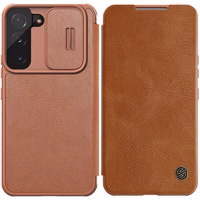 Nillkin Qin nahast Pro Case ümbris Samsung Galaxy S22+ (S22 Plus) kaamera kaitsja Holster Cover Flip Case Brown