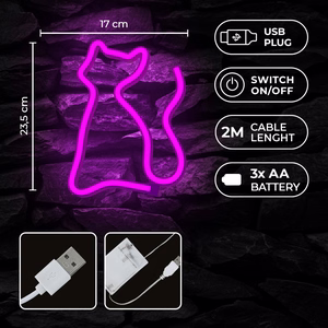 Neon LED Light CAT pink Bat + USB FLNE04 Forever Light