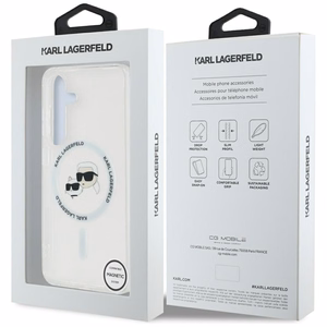 Ümbris Karl Lagerfeld Button Karl & Choupette Heads Printed Logo MagSafe Samsung Galaxy S25 valge