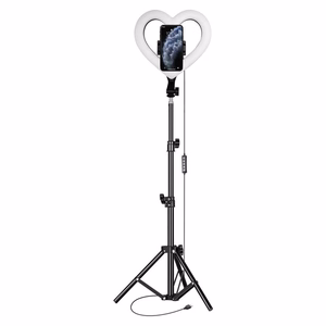 LED-rõngas Stream RGB lamp 10" telefonihoidjaga HEART + statiiv JM26-10 must