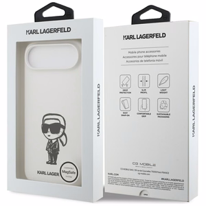 KARL LAGERFELD ümbris jaoks IPHONE 17 Air compatible with MagSafe KLHMP17MSKIGROH (Silicone W/ KL Sketch & Logo) valge