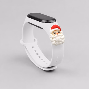Rihm Xmas Xiaomi Mi Band 3 / 4 jõuludeks Silikoonist käevõru rihm koos jõuluvana - valge