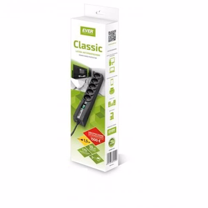 Ever Classic – ülepingekaitsega pikendusjuhe 5 pistikupesaga, 1.5 m, must