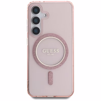 Guess Glitter Circle Classic Logo MagSafe Ümbris jaoks Samsung Galaxy S25 roosa