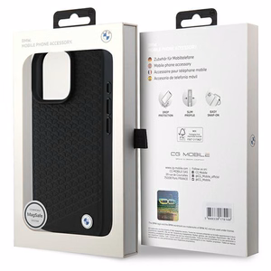 BMW Signature Leather Diamond Metal Logo MagSafe Ümbris jaoks iPhone 16 Pro Max - must